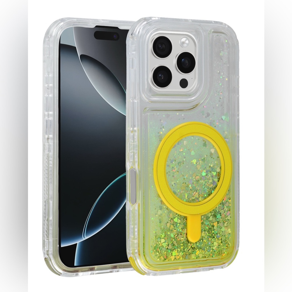 Bling iPhone 16 Pro Max Case MagSafe YELLOW Shockproof Iridescent Liquid
